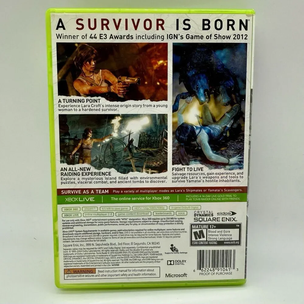 Tomb‎ Raider Xbox 360 - Complete Game Case And Manual Tested